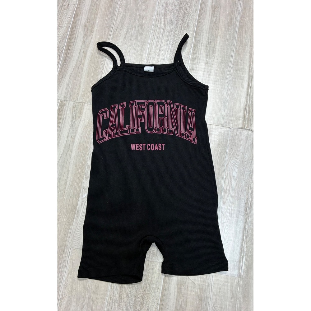 SHEIN Girls Black California West Coast Ribbed Cami Romper Shorts Size 4Y